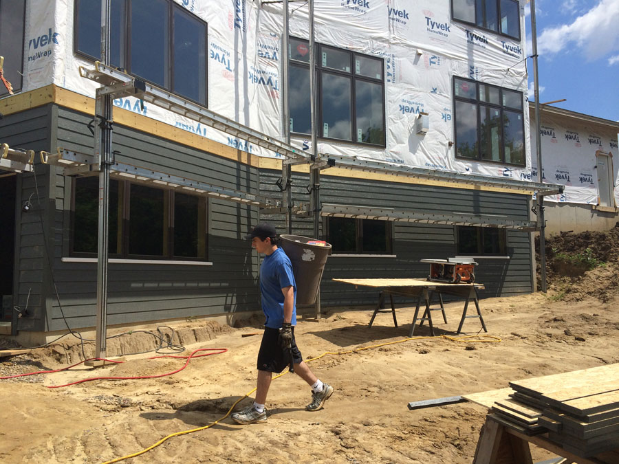 The siding is going up.